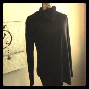 Black turtleneck sweater with back button detail